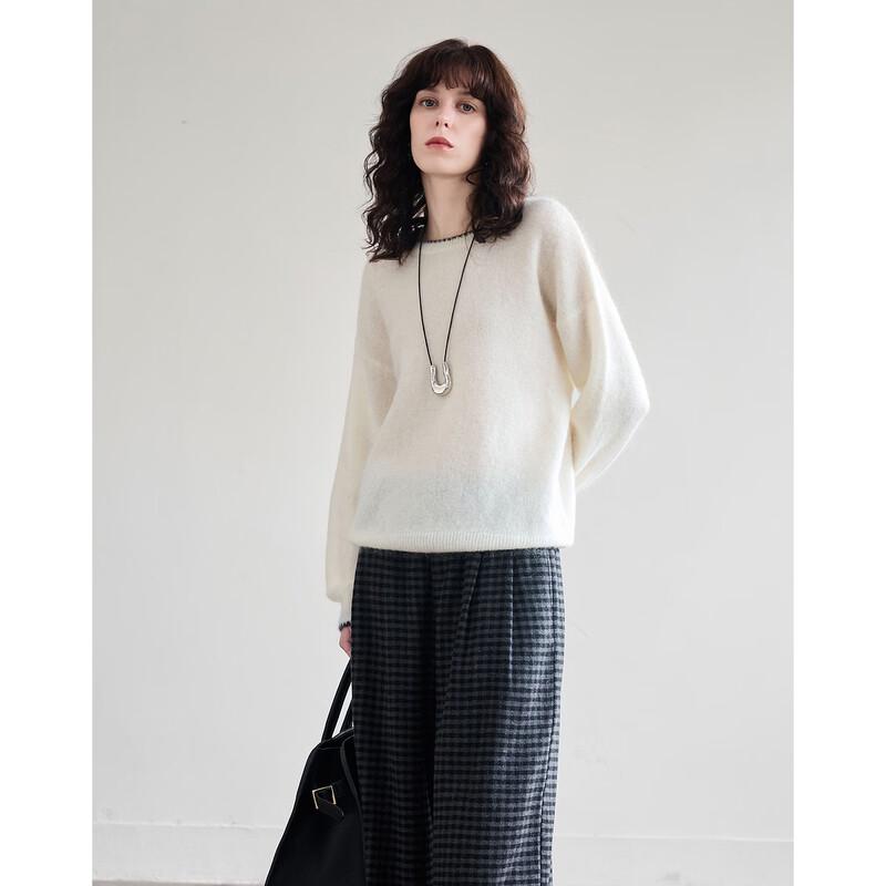 Demana Winter Wool Mohair Blend Patchwork Round Neck Knit Sweater