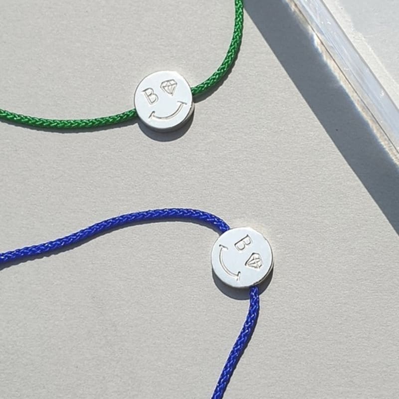 BONBEAU Smile Blue Green String Bracelet Silver Coin Blue Green Thread Bracelet Knot Bracelet