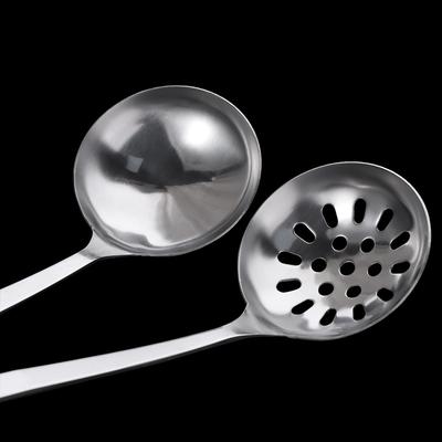 Practical Stainless Steel Soup Spoon Long Handle Flat Bottom Hot Pot Scoop Rust-proof Deepened Serving Colander Porridge