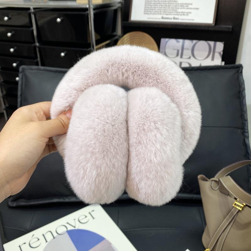100% Natural Rex Rabbit Fur Ear Muffs Custom Cold Winter Comfort Furry Plush Warm Frostproof Collapsible Ear Muffs for Women