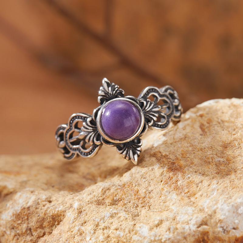Personalisierter Retro Thai Silber Naturfarbener Schatzring Damen S925 Sterlingsilber Eingelegt mit Nanhong Blauem Gold Jaspis Zeigefingerringe