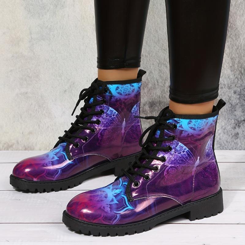 Large Size British Fashion Tooling Boots Large Size Retro Printed Women's High Top Cartoon Pattern Martin Boots