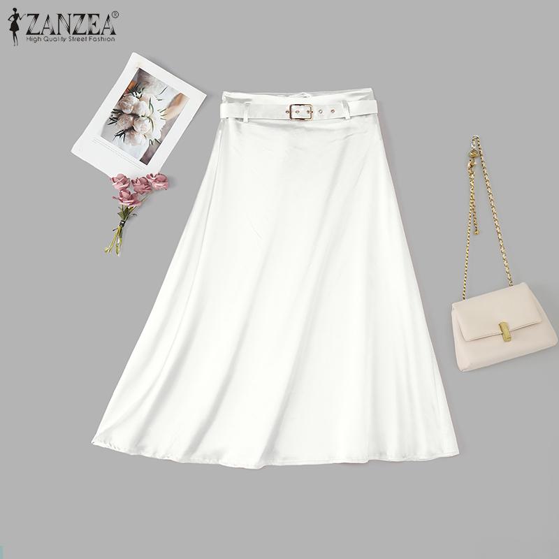 ZANZEA Womens Casual Solid Color Loose Satin Skirts