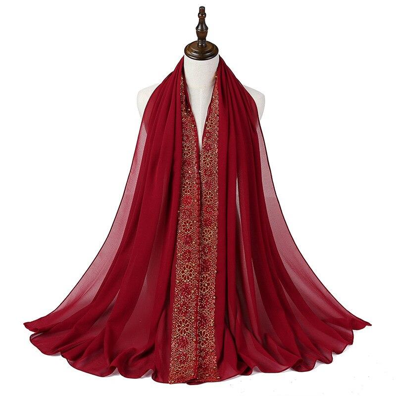 

180*70 см мусульманских женщин бисером кружевной шифоновый хиджаб шарф вино красного