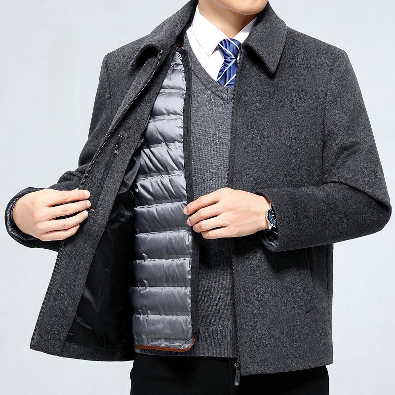 

Осенне-зимнее короткое кашемировое пальто для мужчин, утолщенная подкладка из пуха, шерстяная куртка для пап среднего и пожилого возраста 205