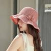 New knitted hat women's summer thin sun hat two-color hollow wave hat handmade flower fashionable and elegant bucket hat