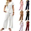 Women's Casual Two Piece Set Loose Fit Pullover Short Sleeve Top and Wide Leg Pants Lounge Wear Set for Daily Use