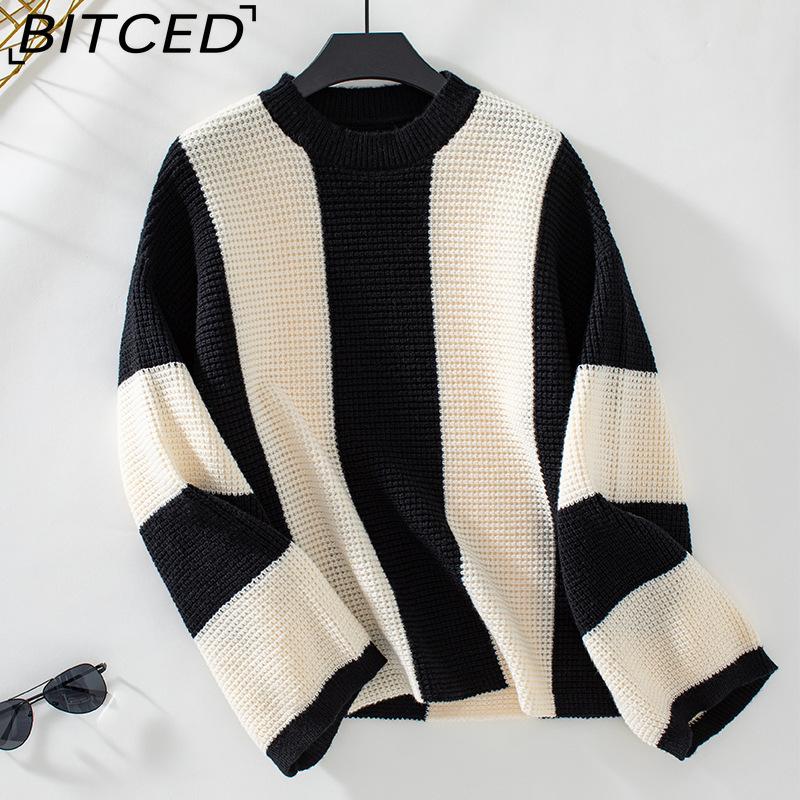 

BITCED Women s Color-Block Striped Knit Sweater Fall/Winter Casual Oversized Pullover XL абрикосовый