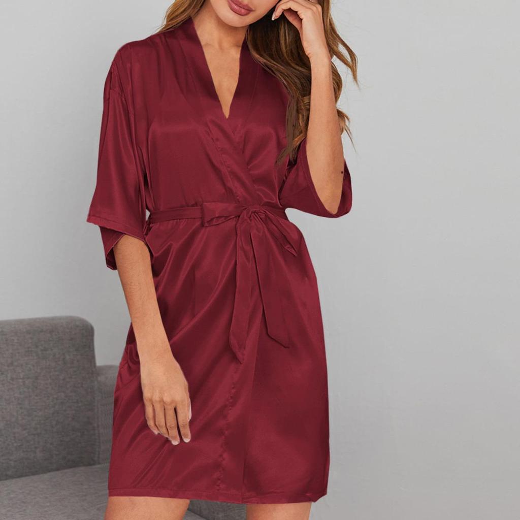 Women's Short-Sleeved Imitation Silk Pajamas and Bridal Morning Robe