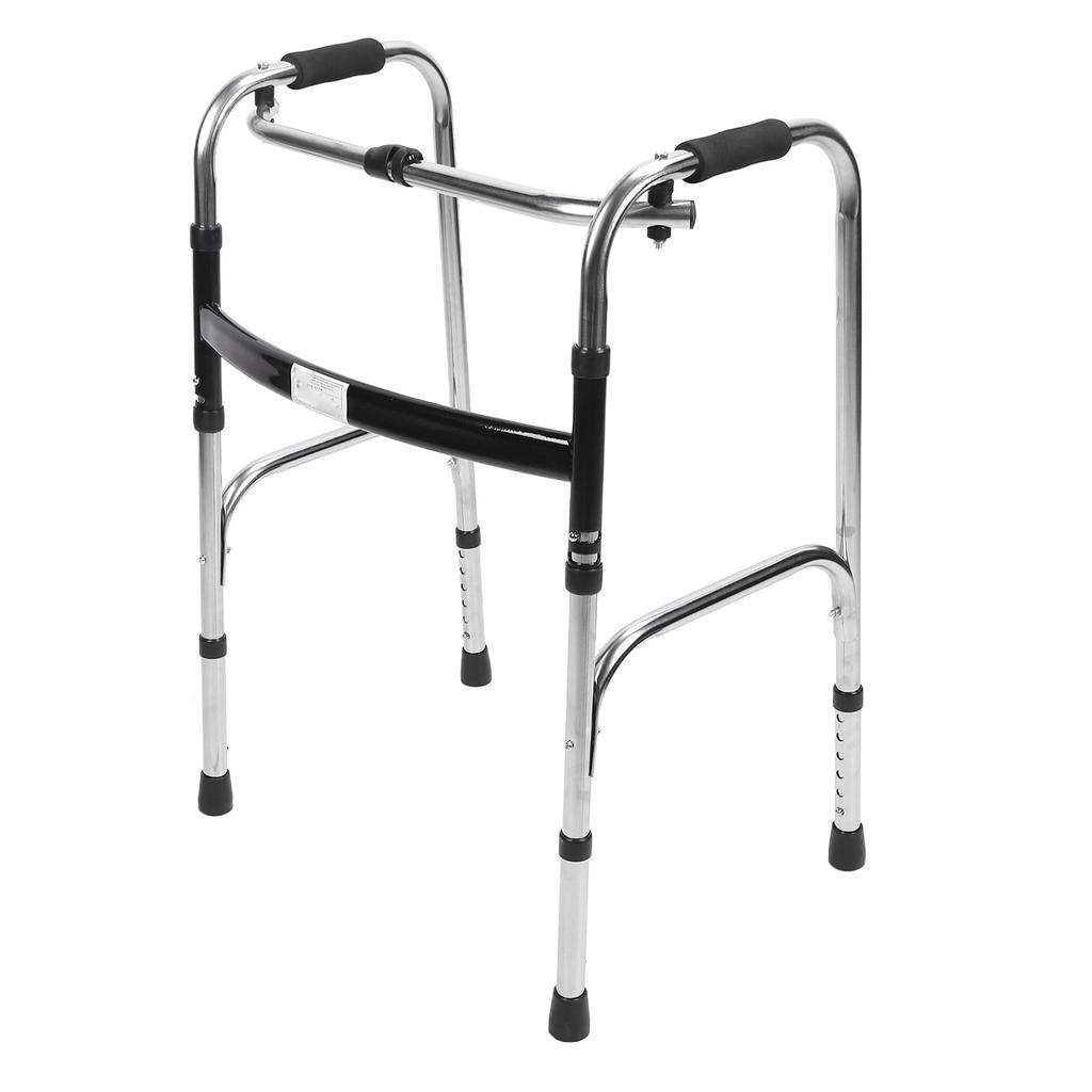 Elderly Folding Walker Height Adjust Stainless Steel Portable Recovery Senior Walker Silver Black