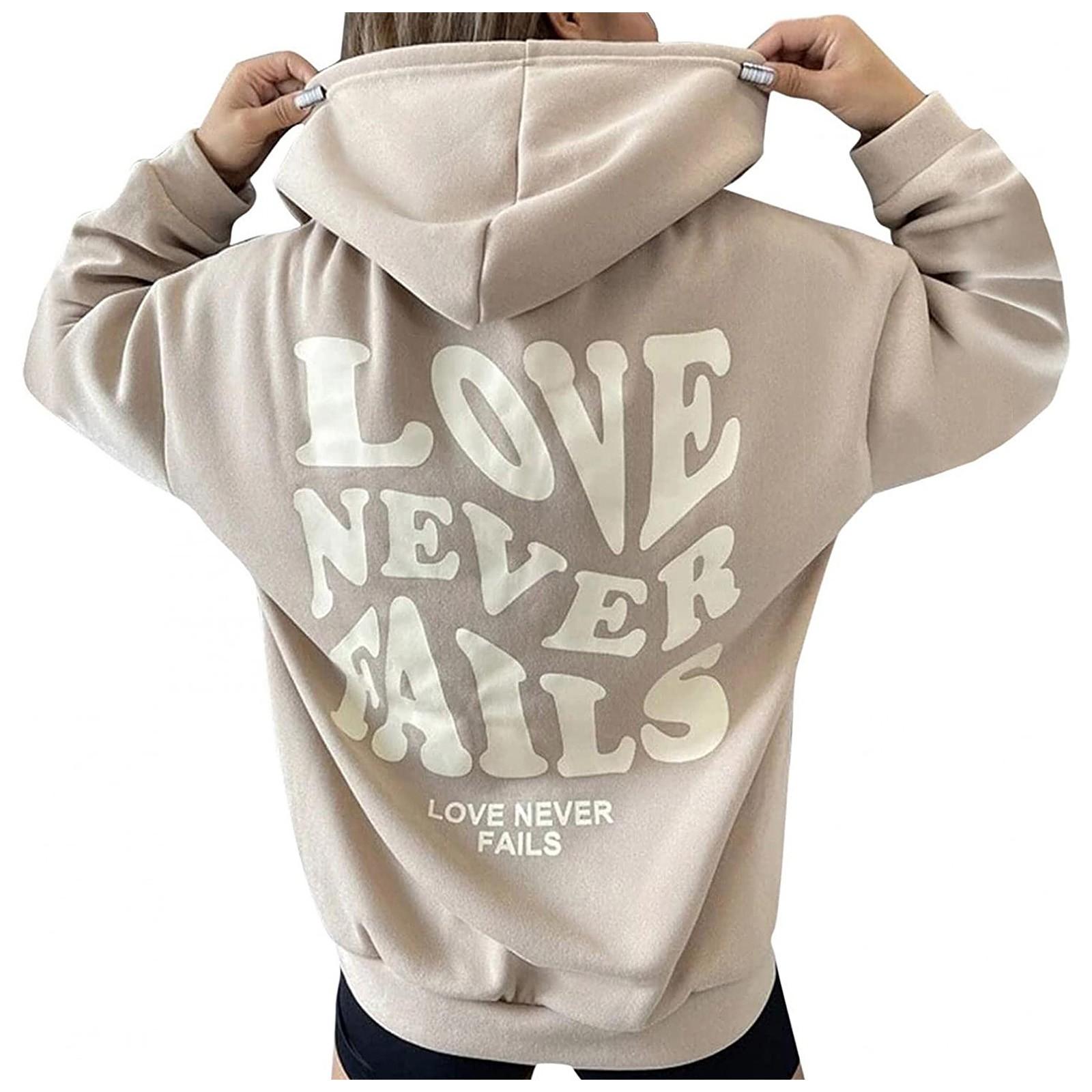 Hoodies For Women Pullover Womens Long Sleeve Hooded Sweatshirts Letter Printed Pullover Tops Comfy Shirts Blouses XL бежевый