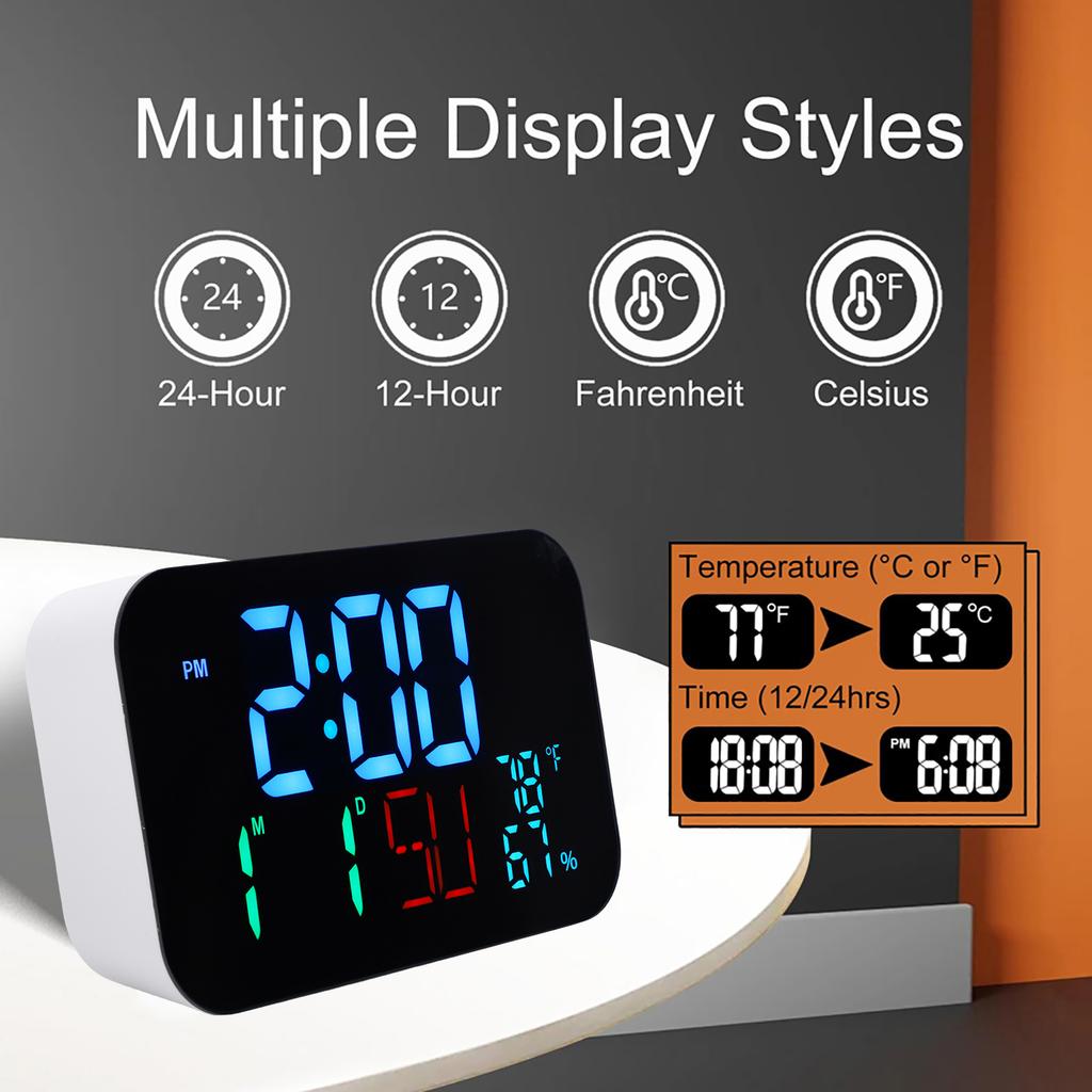 WiFi Smart Clock Thermometer Humidity Digital Clock   Alarm Date Day Compatible with   Smart App Remote Control Large Display Brightn