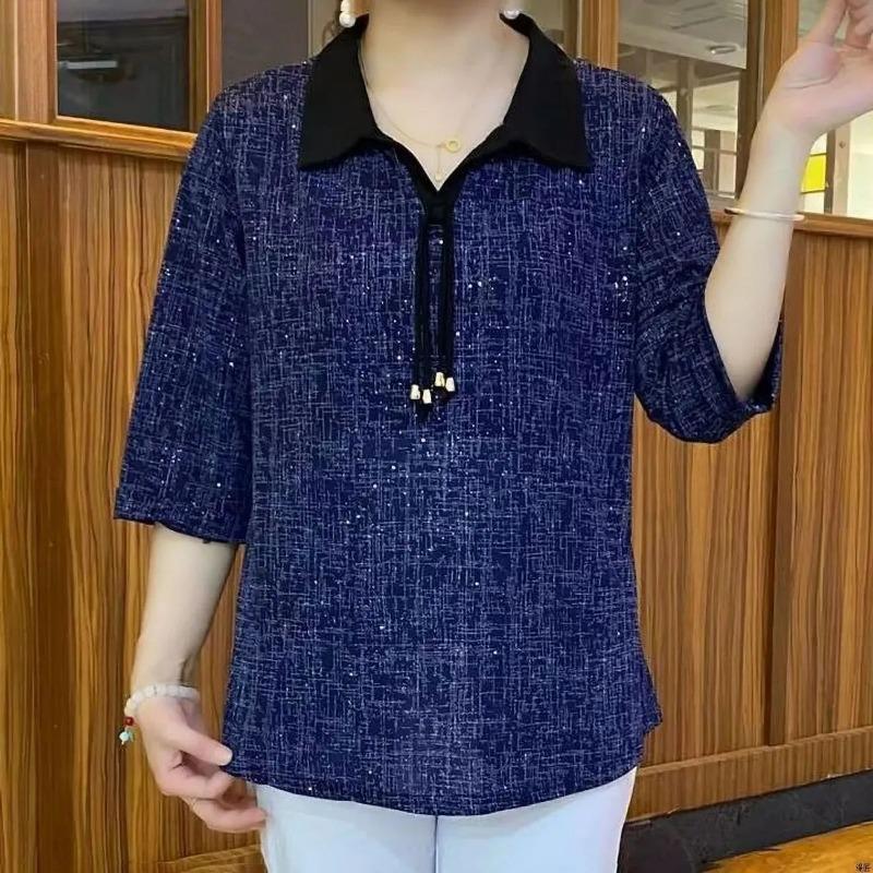 Summer Lapel Thin Loose Casual All-match Shirt for Age Reduction Shirt Collar Top