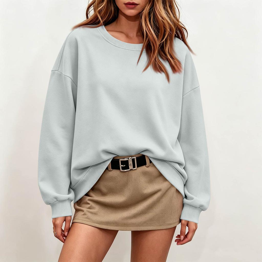 Women's Color Neck Long Sleeve Sweatshirt Pullover Top for Casual Everyday Wear