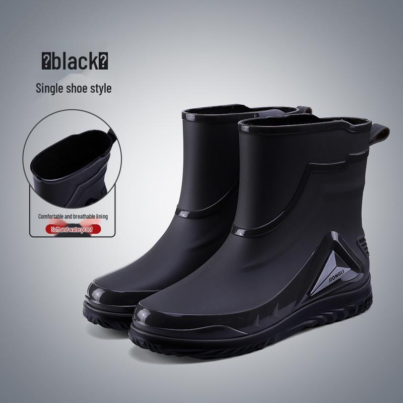 Men's Fleece-Lined Waterproof Rubber Rain Boots - Non-Slip, Warm, Outdoor, and Kitchen Safe