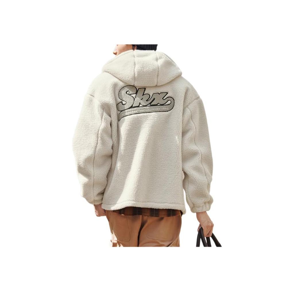 Skechers Sports Lifestyle Series New Style Academy Series Hooded Zipper Thermal Warm Fleece Jacket Unisex Jacket Jade-White P424U030-01NJ
