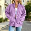 Women's Casual Loose Fit Long Sleeve Jacket Full Zip Up Ribbed Texture Lightweight Outerwear with Stand Collar and Pockets