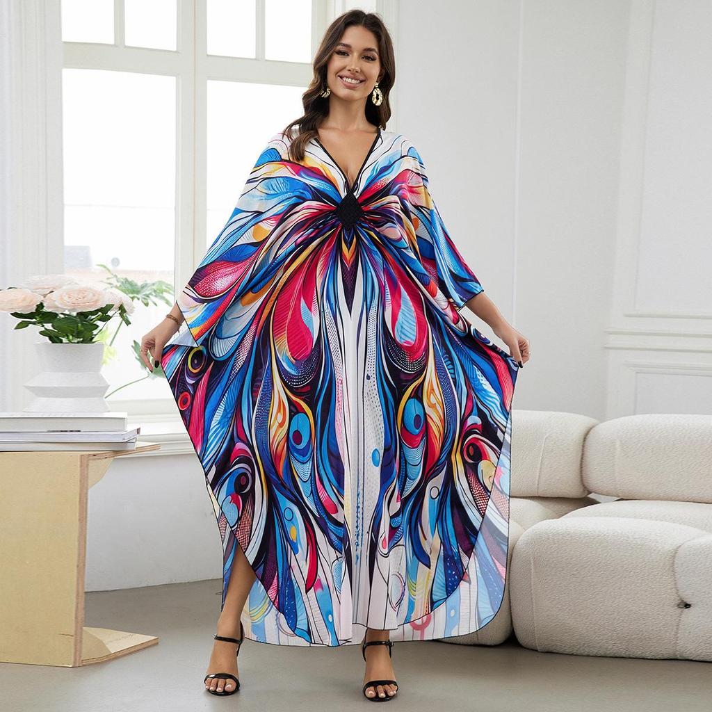 Beach Kaftans for Women Printed Maxi Dresses Cover Ups for Swimwear Summer Vacation Bathing Suits Factory Supply