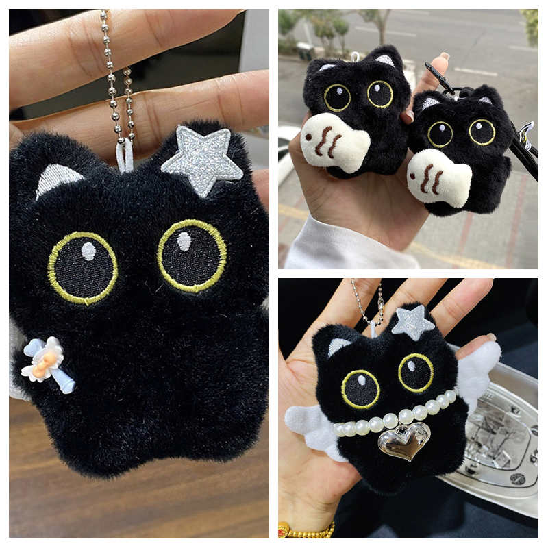 Cute Black Cat Keychain Kawaii Cartoon Cats Doll Pendant Decoration Keyring Backpack Hanging Ornament Gift