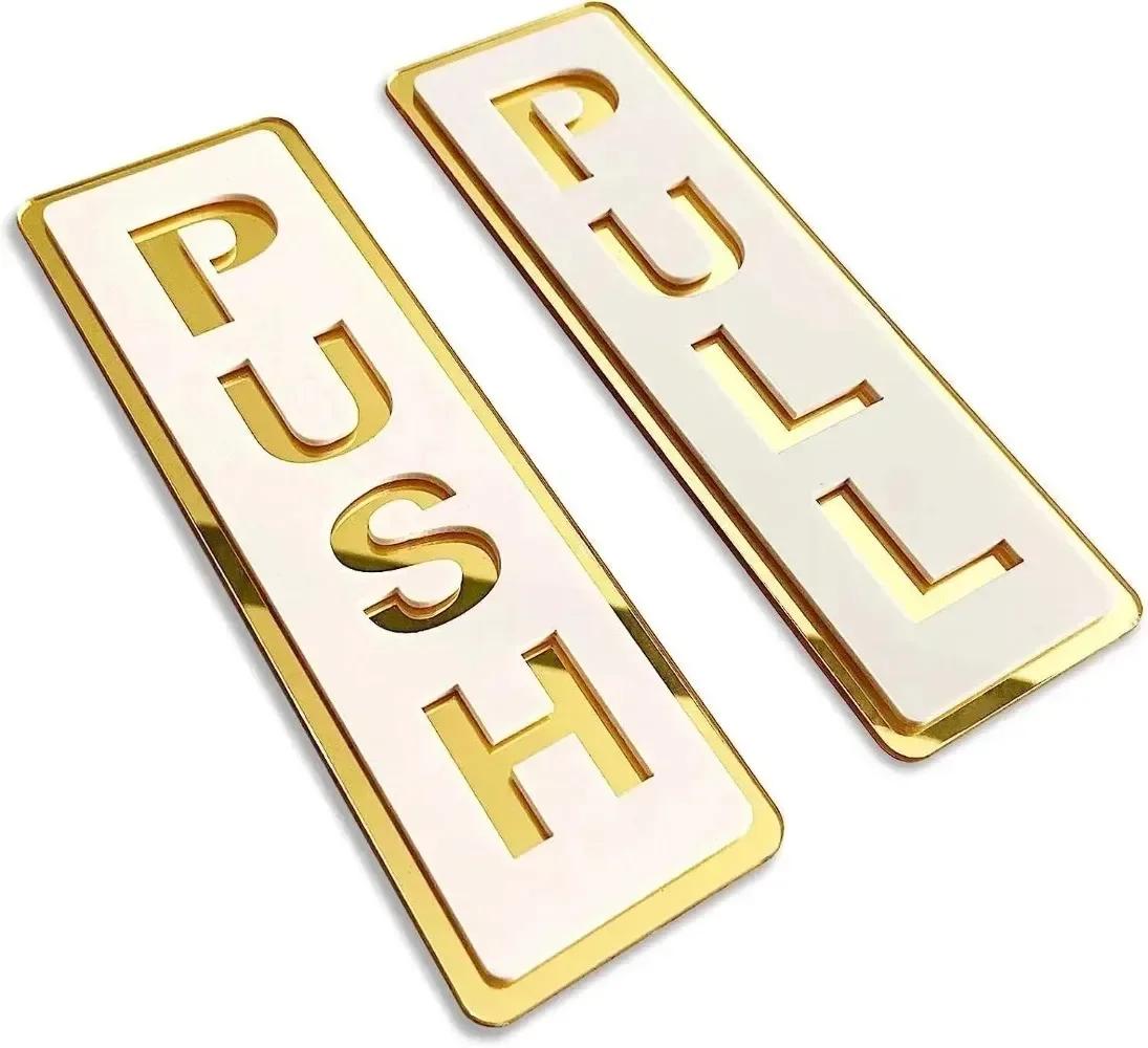 

2pcs Acrylic PUSH PULL Door Sign Mirror Wall Sticker Pull Letters Symbol Decal for Hotel Sign Restaurant Cafe Bank Mall Decor