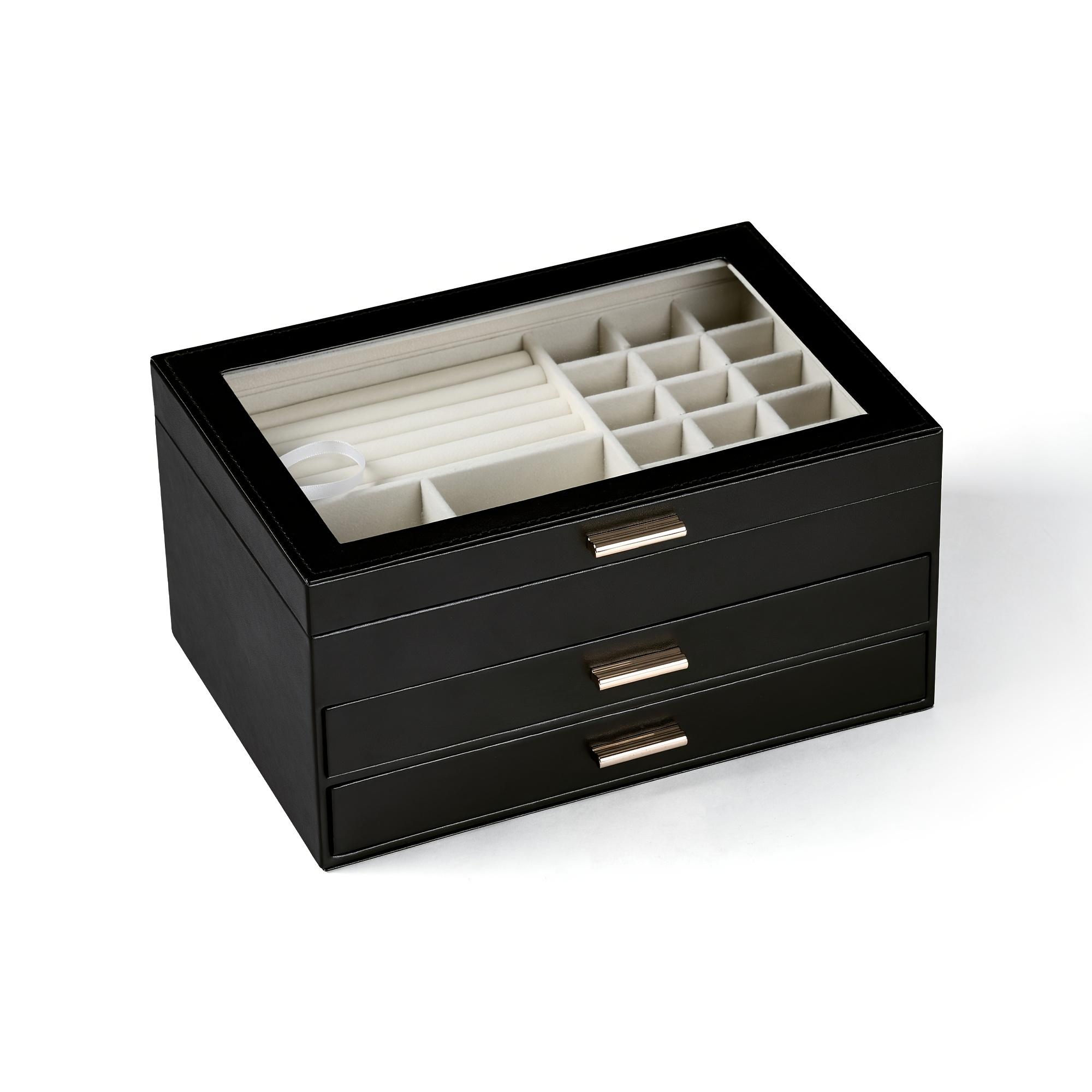 

Luxury Faux Leather Jewelry Storage Box Organizer Large Capacity Double-Layer Drawer Necklaces Rings Earrings Storage Box Gift чёрный