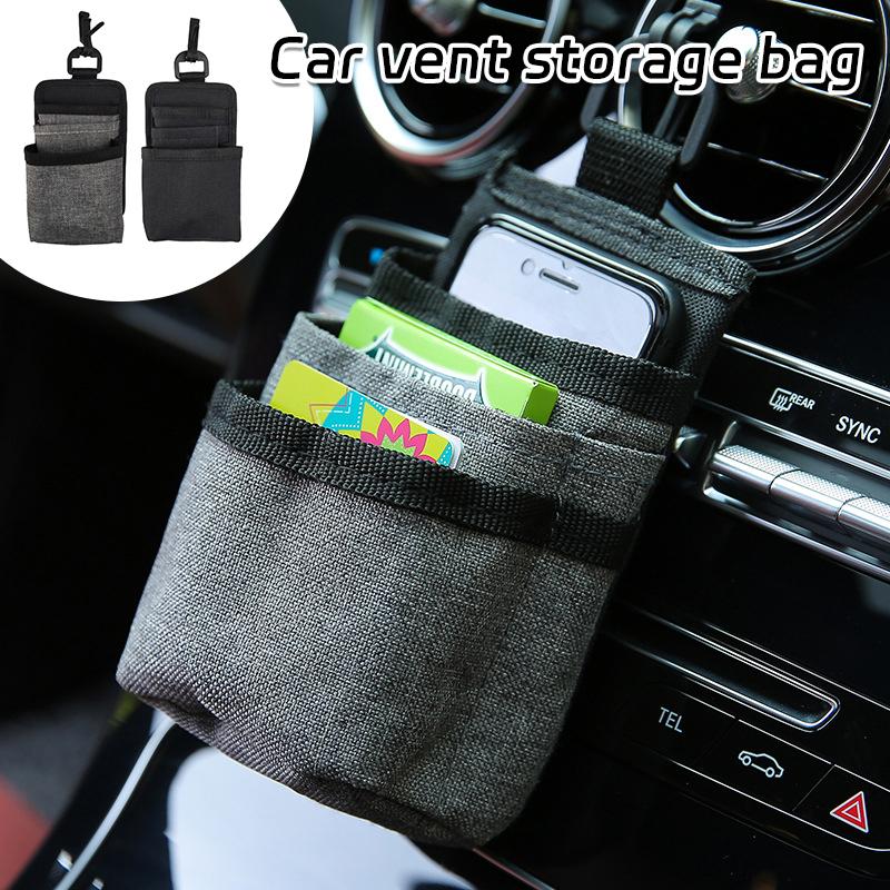 Multi-layer Pockets Car Organizer Fabric Phone Pocket Cards Key Bag Hanging Outlet Air Vent Stowing Tidying Interior