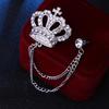 1Pc European and American Noble Crown Brooch Men's Classic Fringed Chain Full of Diamonds Corsage Suit Accessories