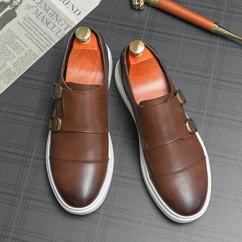 Autumn Leather Loafers Office Shoes For Men Driving Business Comfortable Slip On Shoes Men Italy Men Double Buckle Casual Shoes