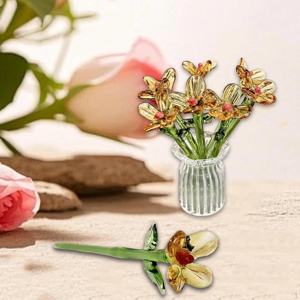 Mini Glass Flower Artificial Creative Collectible Decoration Floral Figurine for Mom Wife