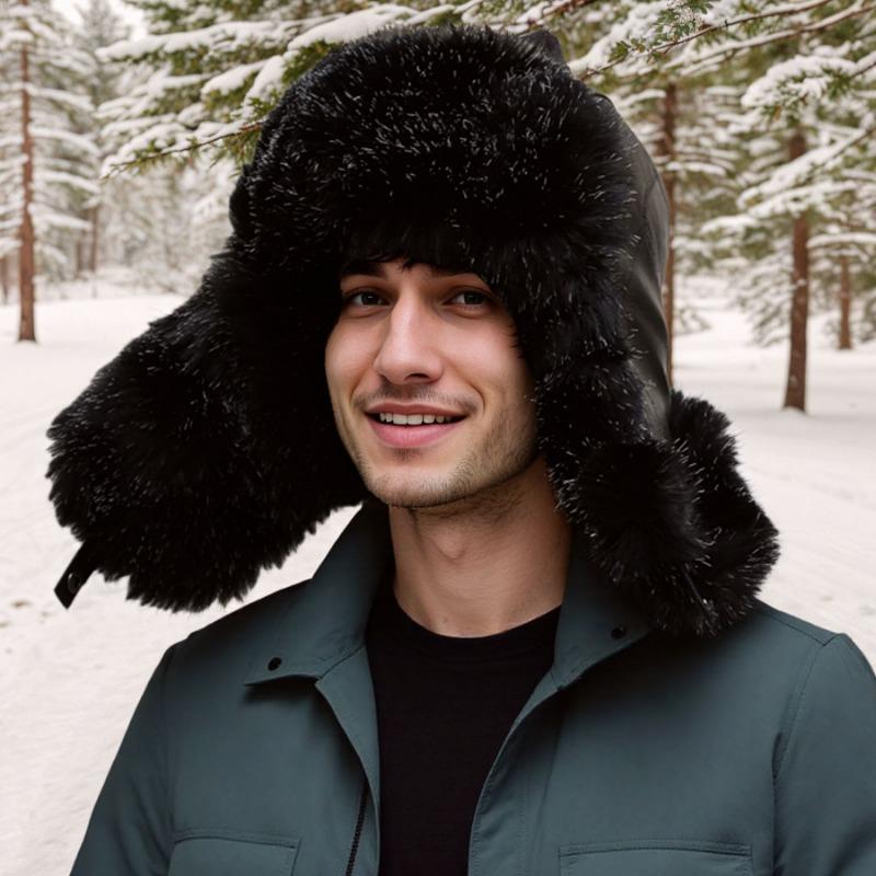 New winter leather windproof and cold-proof ear protection cotton hat piled and thickened fur warm hat
