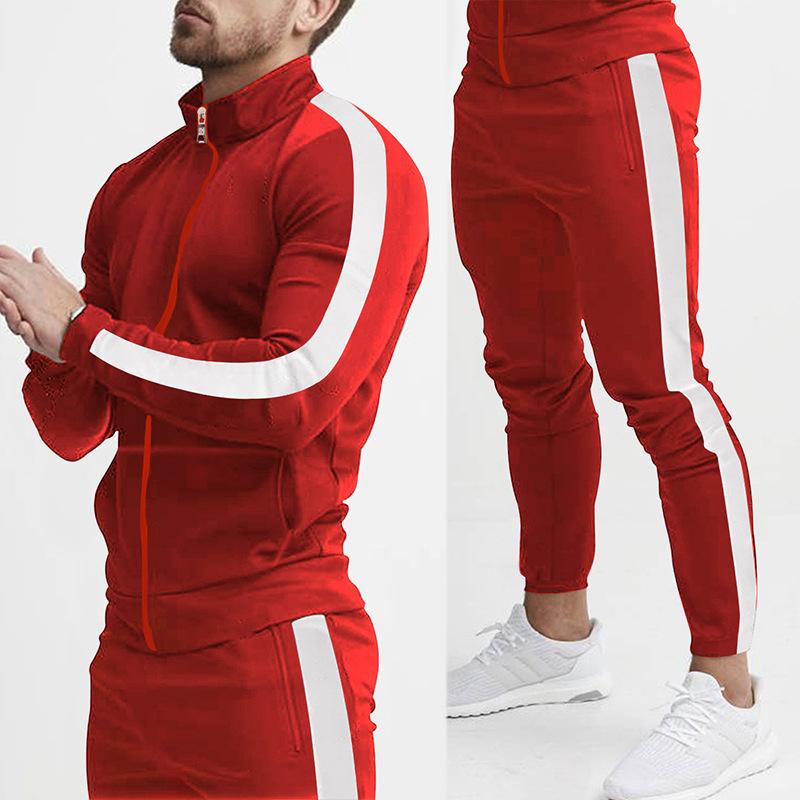 Spring and Autumn New Leisure Men's Sports Set Colored Men's Standing Collar Casual Set Trendy Sports 2-piece Set