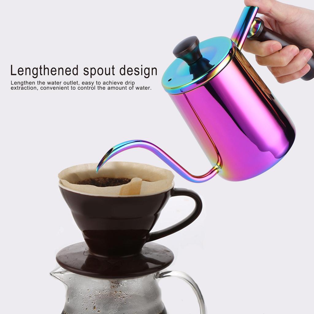 700ml Coffee Kettle 304 Stainless Steel Gooseneck Spout Coffee Drip Pot with Wooden Handle(  SpoutRose Gold )