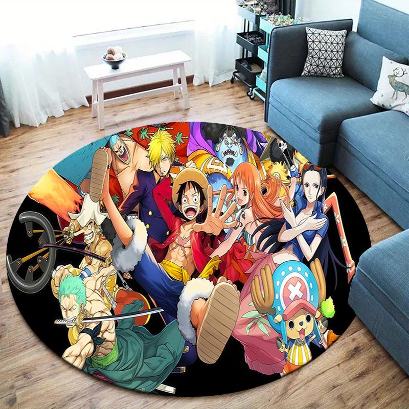 Anime One Piece Round Area Rug Carpet Rug For Living Room Bedroom Sofa Playroom Decor Nonslip Floor Mat