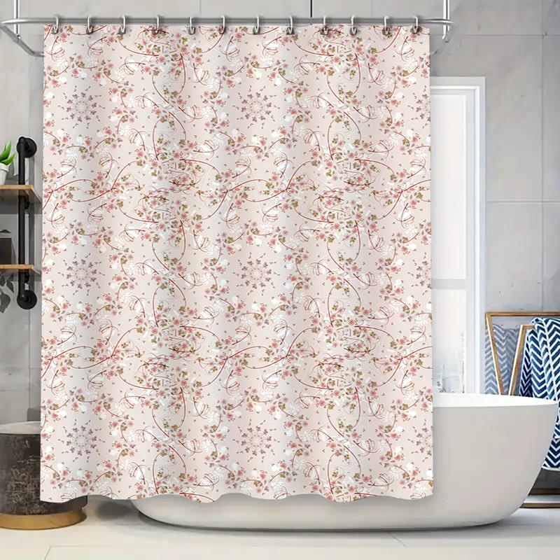 

Vintage Floral Shower Curtain, Soft Fabric Bath Decoration With Metal Hook Pink Color W60H190(CM)-1 Pcs