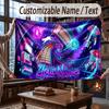 City Cyberpunk Theme Throw Blanket Custom Name Text Personalized Blanket Soft Cozy Blanket for Home Sofa Bed