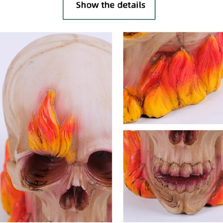 Festival Halloween Resins Skull with Axes Rose Flame Feature Figurine Collectible Ornament for Party and Home Setting
