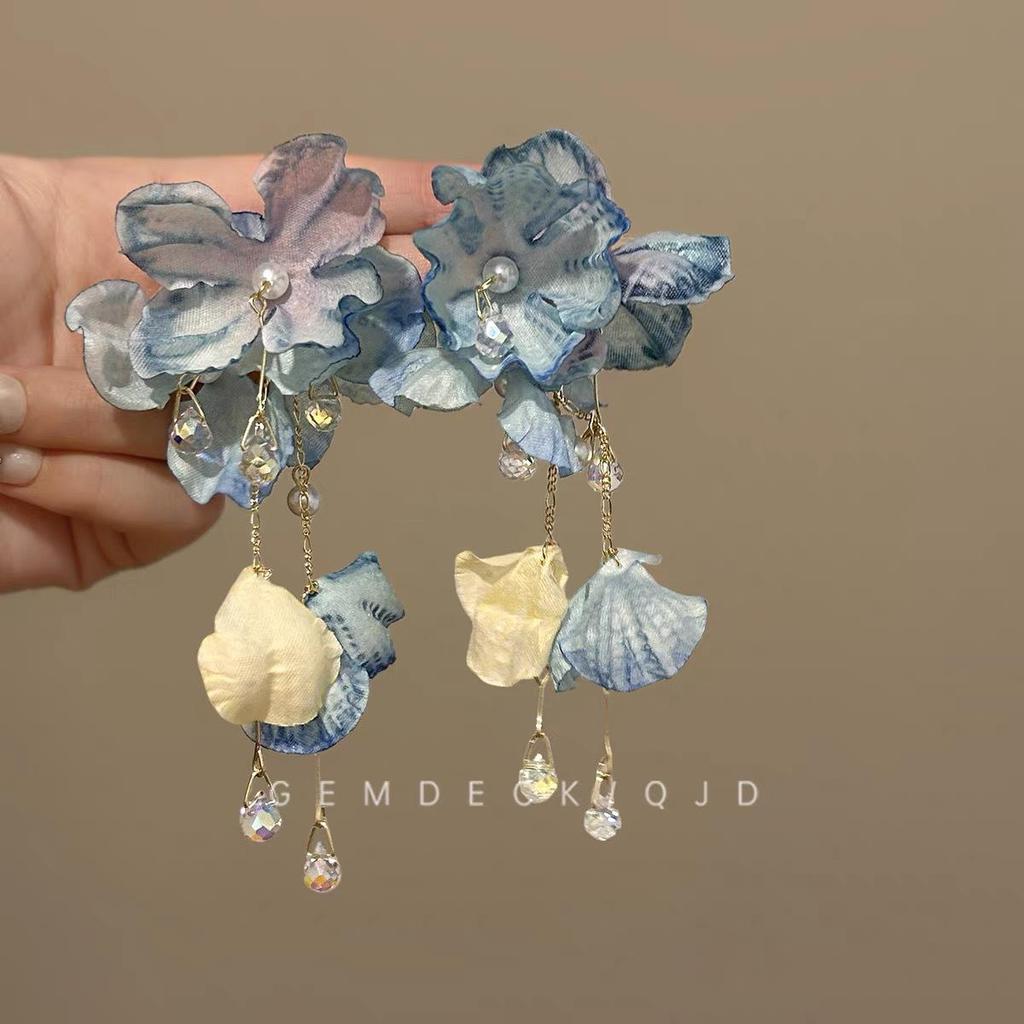 Colorful Dopamine Fabric Beaded Earrings – Women's Studs, Seaside Vacation Style, Ear Clips