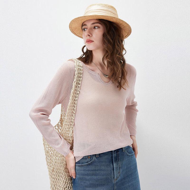 Komongboka Women's Lyocell Tencel Knit Long Sleeve Hollow-out Top