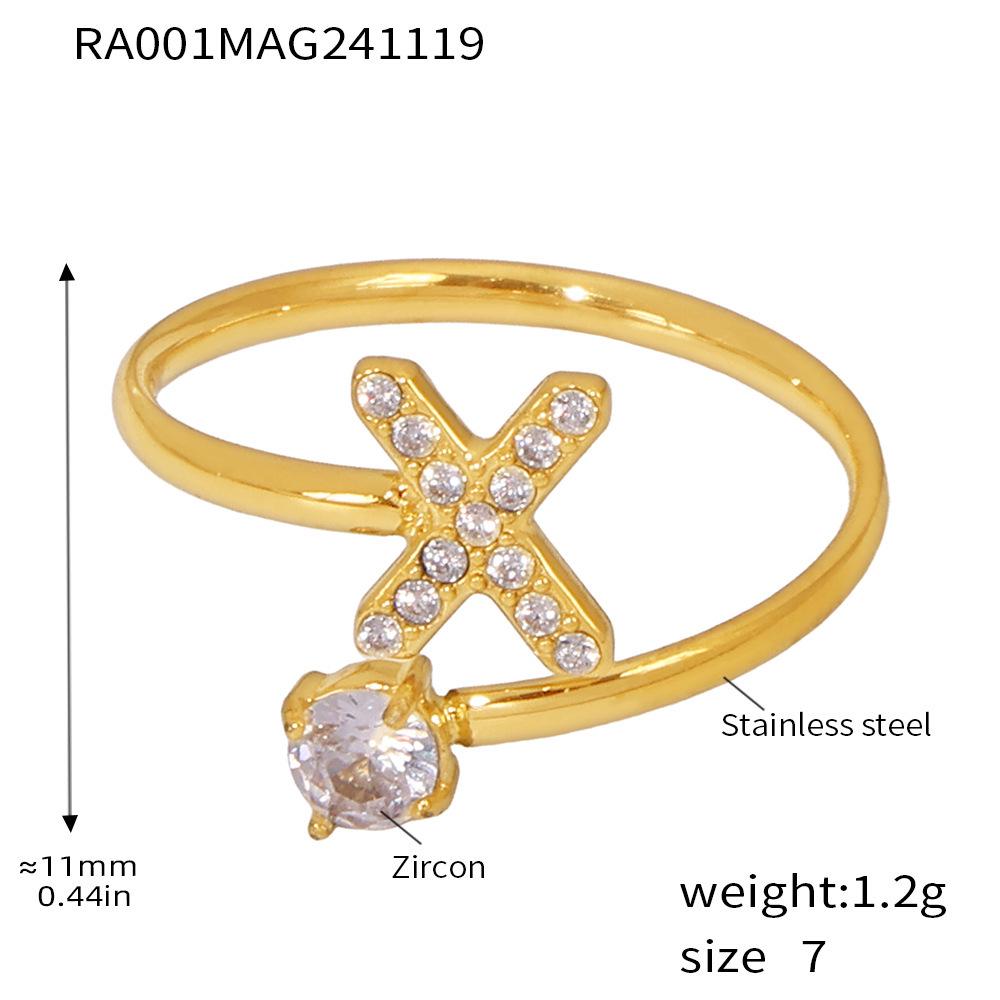 Qiong Yao 26-Letter Zircon Inlaid Jewelry Set: Gold-Plated Titanium Steel Necklace, Bracelet, Ring, and Stud Earrings.