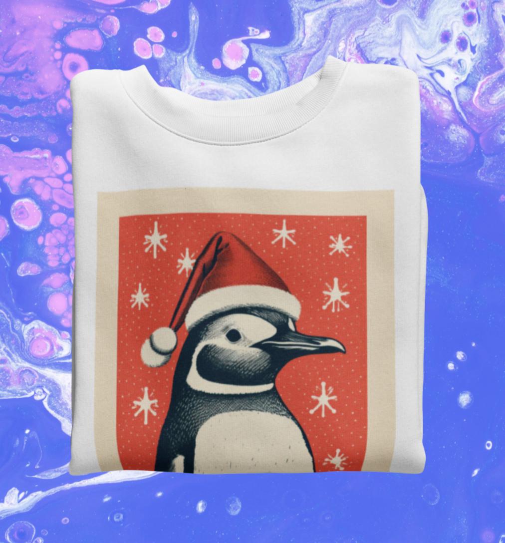 Vintage Penguin with Santa Hat Holiday T-Shirt – Festive Christmas Animal XXXXL