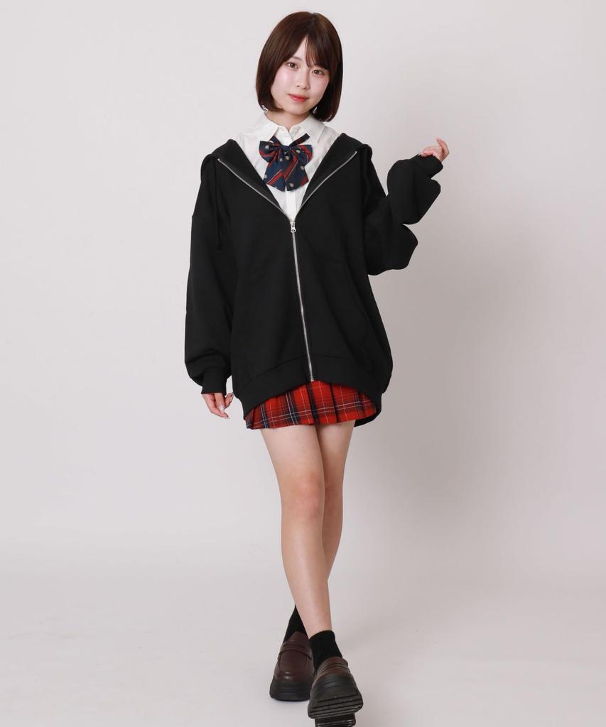 WEGO Big Zip Loose Plus Size Long for High School and Perfect for and Fall and Winter F Type Black Women's Hoodie, Fit, Sweatshirt, Sleeve, Students,