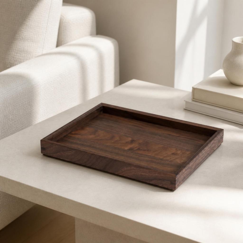 Tray Versatile Black Walnut Wood Serving Sleek for Entertaining