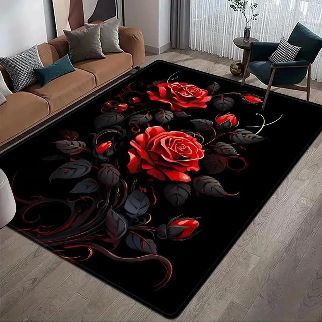 1PC Rose Pattern  Kitchen Rugs Non-Slip Home Door Mats Pop Design Bathroom Rugs Bath Mat Carpet for Home Sink Laundry Decor