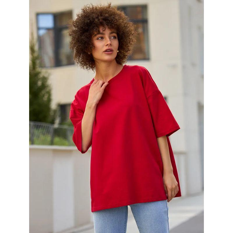 European and American New Casual Loose Solid round Neck T-shirt Top Solid Color Loose T-shirt Top