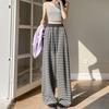 High-Waist Retro Striped Wide-Leg Pants with Drawstring - Women's Casual Floor-Length Knit for Autumn and Spring