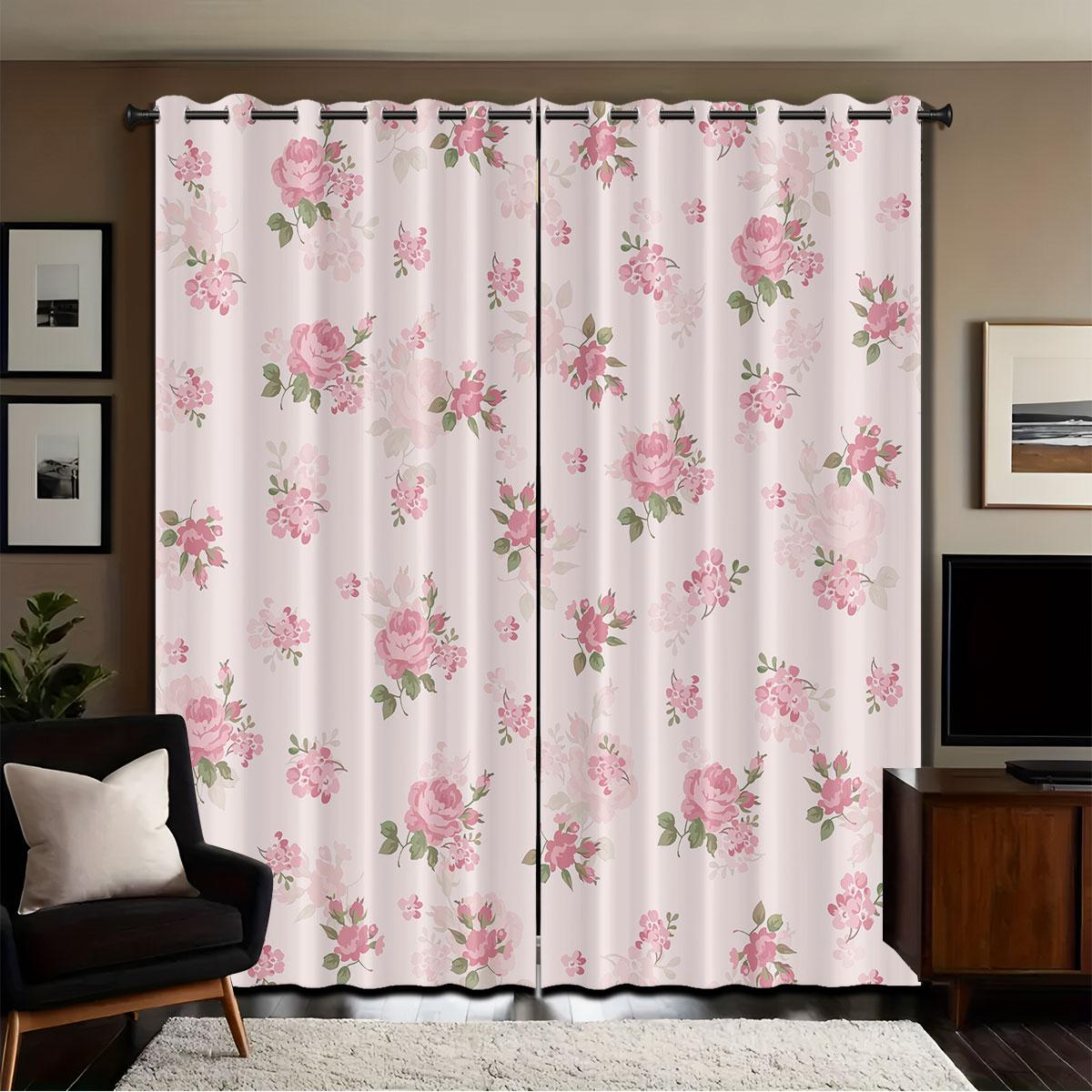 

2 шт. штор блэкаут в стиле кантри с цветочным принтом, разных размеров, для гостиной и спальни, изоляционная декорация, машинная стирка 140x160&Grommet Top