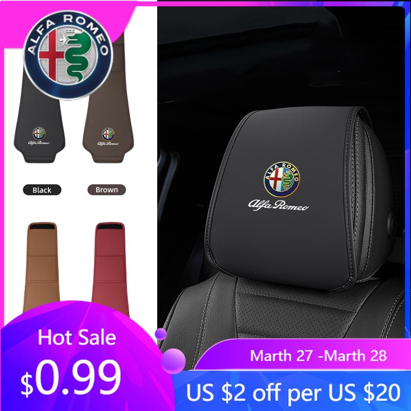 For Alfa Romeo Lær Bilsete Hodestøtte Anti-skitten Elastisk Putebeskytter Beskyttende Deksel For Alfa Romeo 4C 159 166 Giulia Giuliett