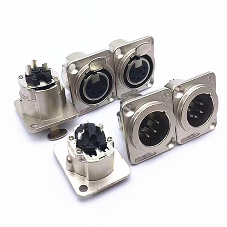 Silver XLR Male & Female Audio Sockets: 3-Core, 4-Core, 5-Core Square Design
