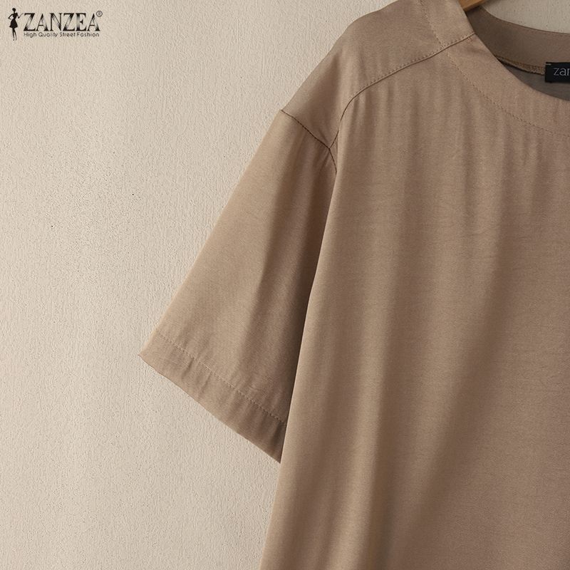 ZANZEA Bluză de vară cu mânecă jumătate și guler rotund, lejeră, casual, pentru femei