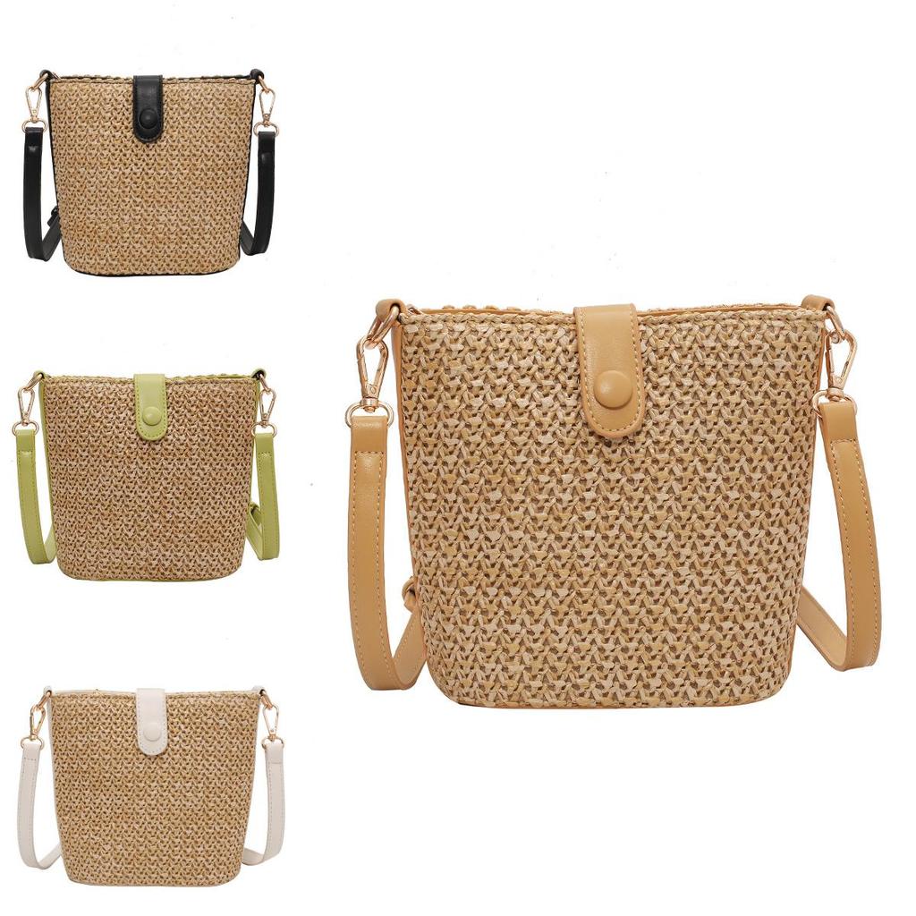 Minimal kontrastierendes Farbdesign Damen Lässige Grasgewebte Tasche für Damen Mit Nahtdetails Und Täglichem Gebrauch